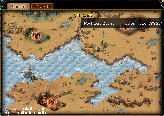 World map highlighting Rock Lord Guerra spawn at coordinates 383,254.